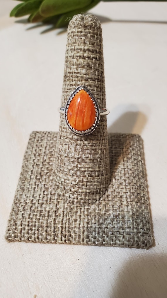 Orange Spiny Oster Ring Sterling Silver Ring/Spiny Oyster Ring/Teardrop Ring/Spiny Oyster Jewelry/Gift For Her