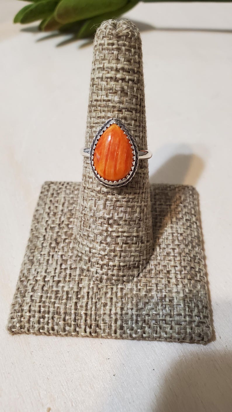 Orange Spiny Oster Ring Sterling Silver Ring/Spiny Oyster Ring/Teardrop Ring/Spiny Oyster Jewelry/Gift For Her image 1