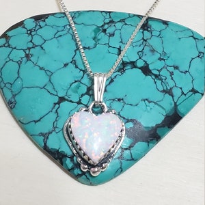 Fire Opal Heart Necklace/Heart Pendant/925 Sterling Silver /Heart Necklace /White Opal Heart /Heart/Valentine/Made In USA