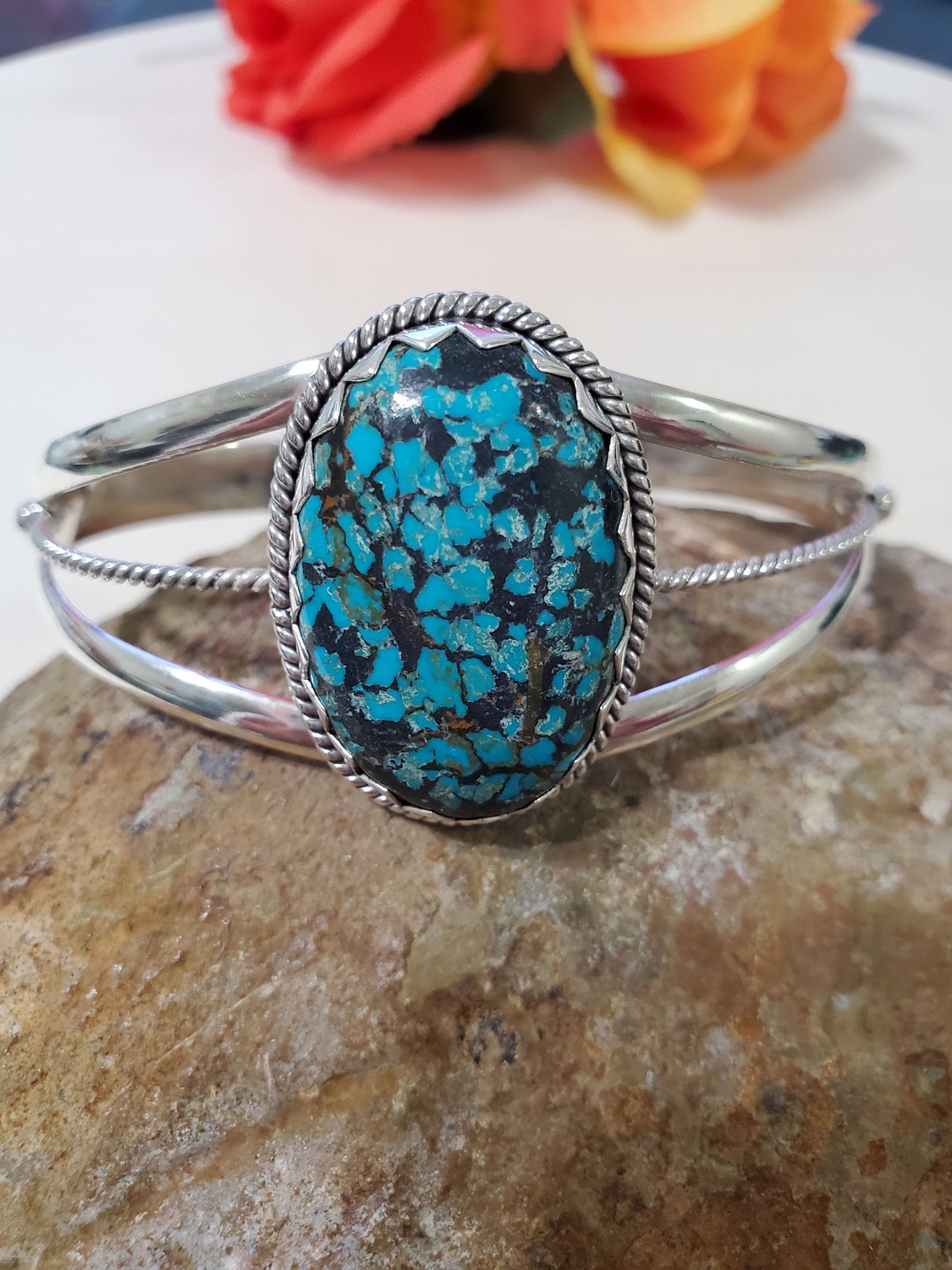 Athena Blue Turquoise Golden Cuff Bracelet