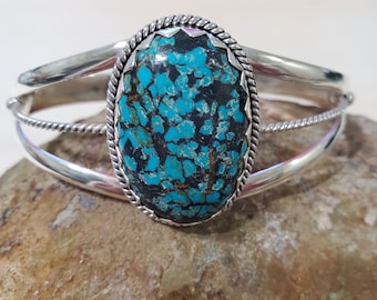 Blue Turquoise Cuff/Sterling Silver Cuff/Turquoise Cuff Bracelet/Turquoise Bangle/Turquoise Bracelet/ Matrix Turquoise Cuff/QT18