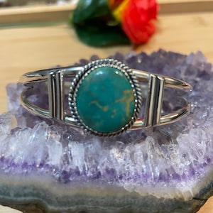Turquoise Cuff Bracelet/#8 Turquoise Bracelet Cuff/Turquoise Silver Cuff/Blue Turquoise Cuff/Made In USA