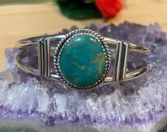 Turquoise Cuff Bracelet/#8 Turquoise Bracelet Cuff/Turquoise Silver Cuff/Blue Turquoise Cuff