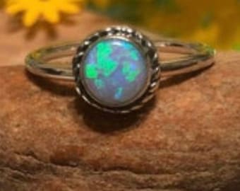 Sterling Silver Blue Opal Ring/ Opal Rings/Fire Opal Ring / Dainty Opal Rings/Silver Ring