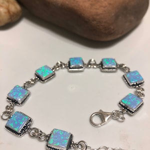 Blue Opal Bracelet /Sterling silver /Link bracelet/Blue Opal/Handmade Jewelry/Gift For Her/Made In USA