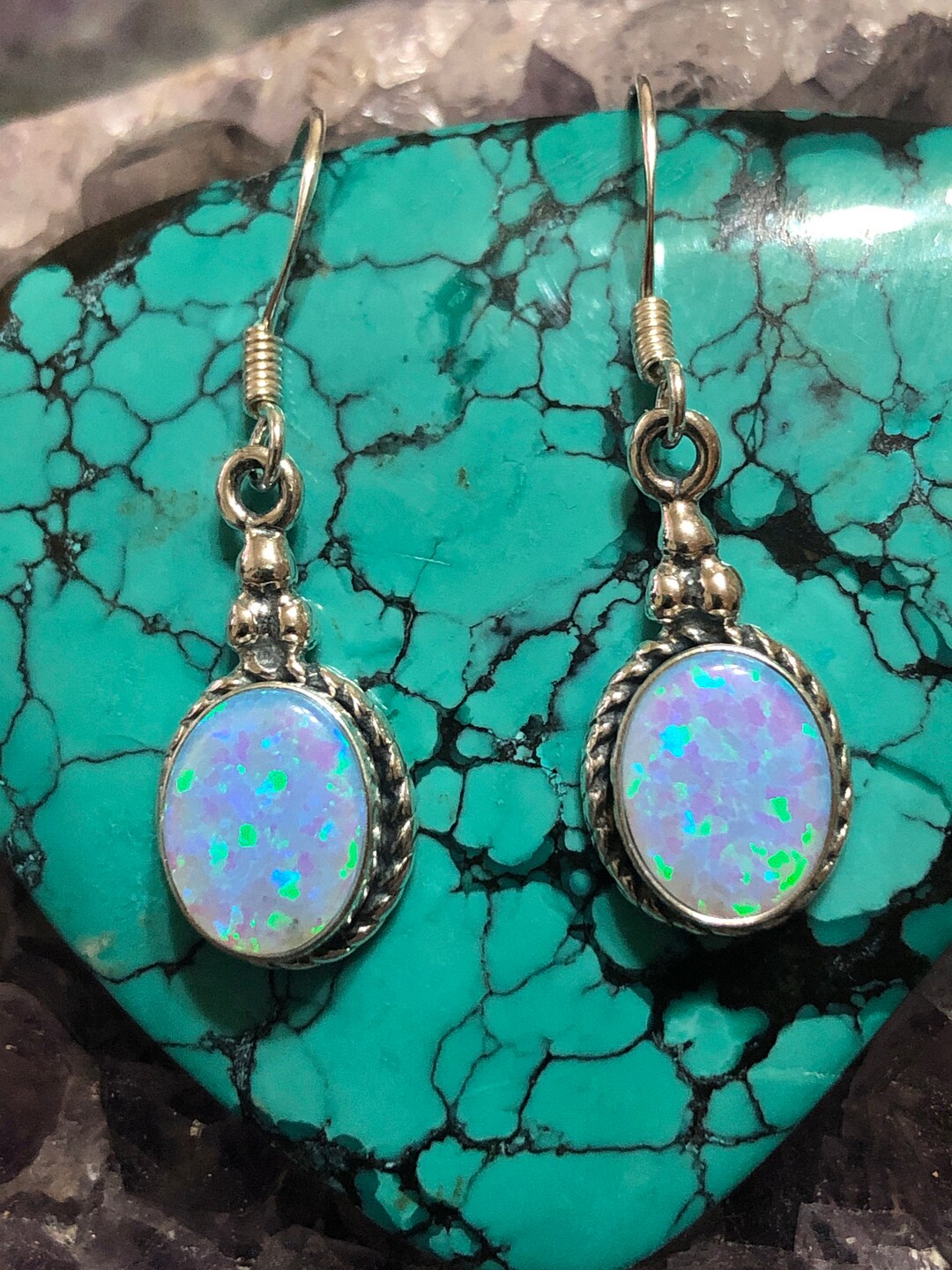 Blue Opal Earring/ Sterling Silver/ Dainty Opal Earring / Everyday Jewelry/ Small Opal Earrings