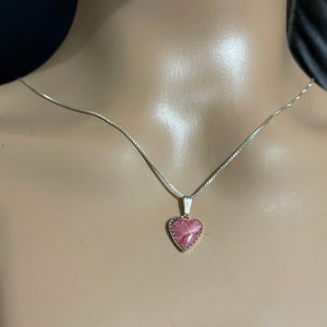 Rhodochrosite Heart Pendant/Sterling Silver/ Heart Necklace/ Pink Stone Heart Pendant/Pink Heart Necklace/Dainty Heart Pendant /Made In USA