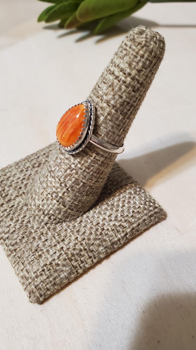 Orange Spiny Oster Ring Sterling Silver Ring/Spiny Oyster Ring/Teardrop Ring/Spiny Oyster Jewelry/Gift For Her image 2