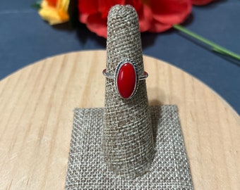 Coral Ring/Sterling Silver/Dainty Coral Ring/Handmade Jewelry/Red Coral Ring/Boho Coral Ring/Oval Coral Ring/Silver Ring