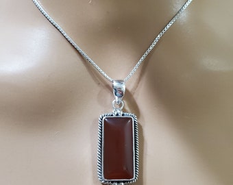 Carnelian Pendant/Sterling Silver/Red Stone Necklace/ Red Stone Rectangular Pendant/Carnelian Necklace/Red Carnelian Pendant/Gift For Her