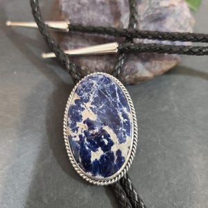 Blue Sodalite Bolo Tie/Blue Stone Bolo Tie/Sterling Silver Bolo Tie/Bolo Tie/Made In USA/B141