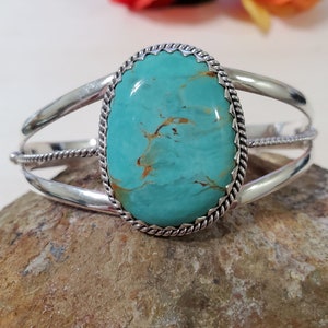 Blue Turquoise Cuff/Sterling Silver Cuff/Turquoise Cuff Bracelet/Turquoise Bangle/Southwest Turquoise Bracelet/Turquoise Cuff/QT7