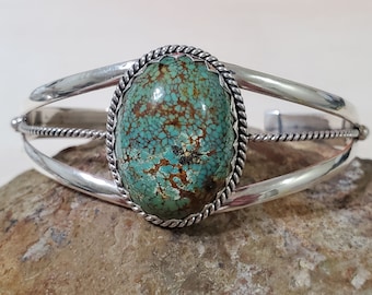 Blue Turquoise Cuff/Sterling Silver Cuff/Turquoise Cuff Bracelet/Turquoise Bangle/Turquoise Bracelet/Gold Matrix Turquoise Cuff/QT11
