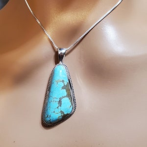 Blue Turquoise Pendant Necklace/Turquoise Pendant/Sterling Pendant/Turquoise Gold Matrix Pendant/Bridesmaids Gift/Turquoise Necklace /T8