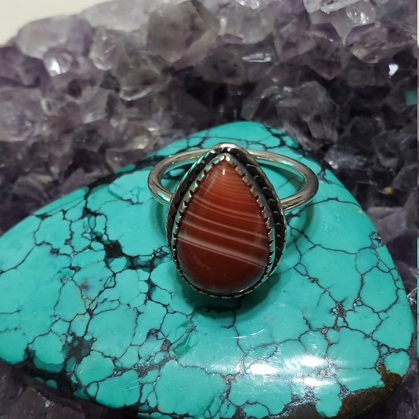 Teardrop Red Agate Ring Sterling Silver / Red Agate Stone Ring / Red Stone Ring / Statement Ring/ Made In USA