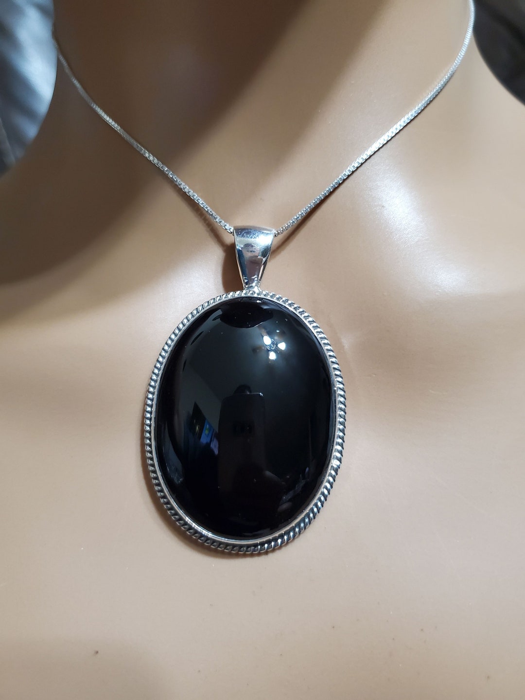 【BLACKPURPLE】23FW★ Midnight Full Exento Necklace-Onyx Black Onyx Pendant/large Black Onyx Pendant Necklace/black