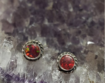 Dainty Fire Opal Stud Earrings /925 Sterling Silver/Fire Opal/Handmade Jewelry/Gift For Her/Opal Studs