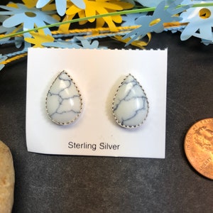 White Buffalo Turquoise Earring , Teardrop Turquoise , Sterling Silver,Drop earring, Made in USA