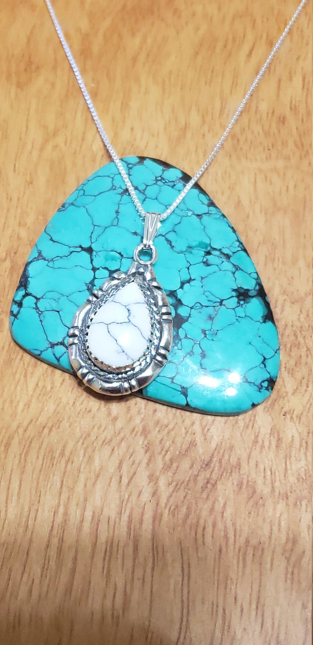 •WHITE BUFFALO TURQUOISE• Navajo silver teardrop pendant