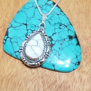 Teardrop Pendant White Buffalo Turquoise/925 Sterling Silver/Gift For Her/Teardop Pendant