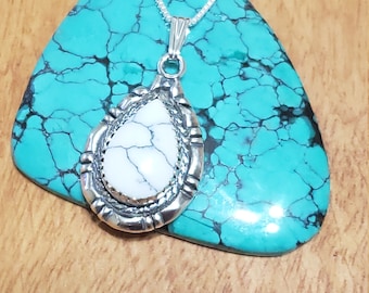 Teardrop Pendant White Buffalo Turquoise/925 Sterling Silver/Gift For Her/Teardop Pendant