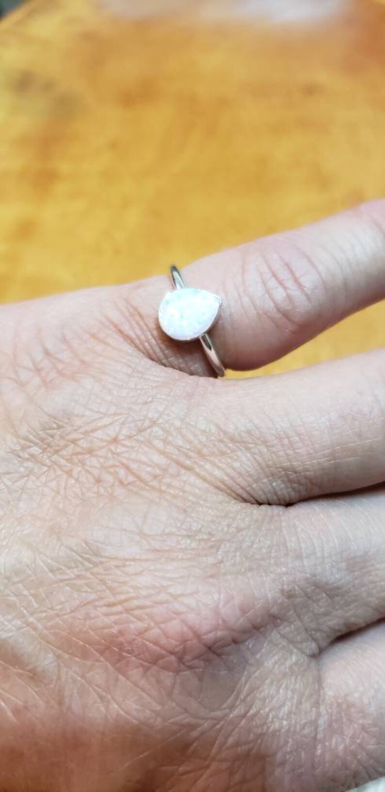 Simple Fire Opal RingTeardrop RingStackable Opal RingSterling SilverHandmade JewelryMade In USA