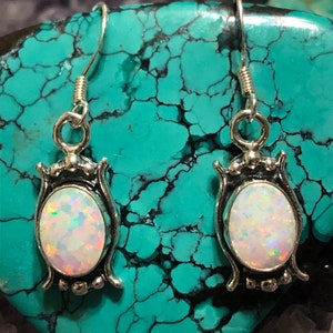 Oval White Opal Dangling Earring/ Sterling Silver/Genuine 925 / Dangle /Jewelry Handmade/ Made In USA