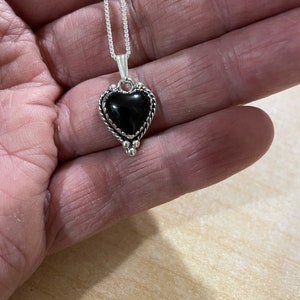 Black Onyx Heart Pendant/Sterling Silver/Box Chain/Black Stone Heart Pendant/Heart Necklace /Heart/Heart Pendant