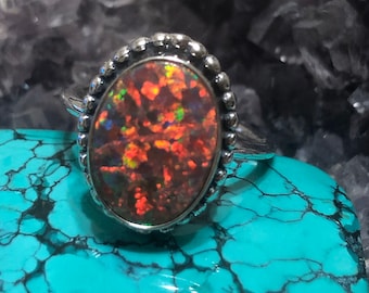 Red Opal Ring /Sterling Silver/Fire Opal Ring/Handmade Jewelry/Large Small Size Ring/Made In USA