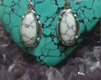 White Buffalo Earring/Sterling Silver/Dangling/Long Oval Drop