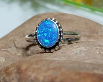 Blue Fire Opal Ring/Fire Opal Ring/Dainty Ring/Ring /Handmade Jewelry/Birthday Gift/Made In USA