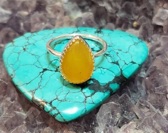 Teardrop Yellow Agate Ring/Yellow Ring/Sterling Silver/Handmade Jewelry/Statement Ring/Silver Ring