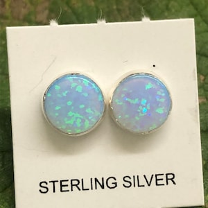 Stud earrings blue opal , sterling silver, handcrafted in Albuquerque. fast shipping