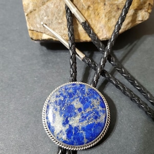 Round Lapis Lazuli Bolo Tie/Blue Lapis Bolo/Sterling Lapis Bolo Tie/Genuine Lapis Lazuli Bolo Tie/Gift For Dad/Blue Stone Bolo/B104