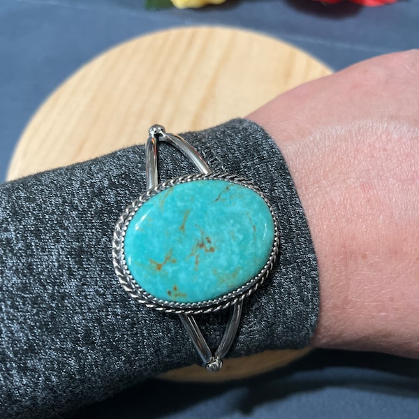 Blue Turquoise Cuff/Sterling Silver Cuff/Turquoise Cuff Bracelet/Turquoise Bangle/Southwest Turquoise Bracelet/Turquoise Cuff/Gifts