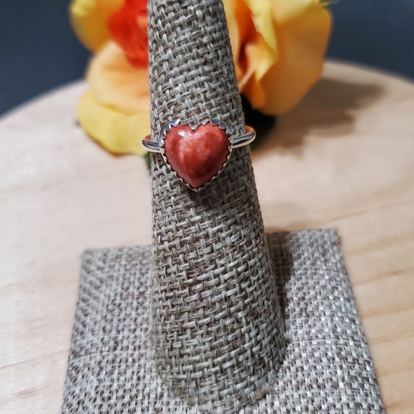 Red Spiny Oyster Ring/Dainty Red Heart Ring/Sterling Silver Ring/Spiny Oyster Shell Ring/Heart Ring/Valentine Gift/Heart /Made In USA