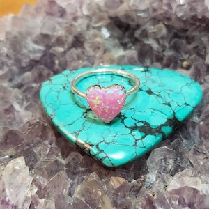 Pink Fire Opal Ring/Heart Ring/Handmade Jewelry/Sterling Silver/Valentine's Gift/Lab Created Opal/Heart Ring/Opal Ring