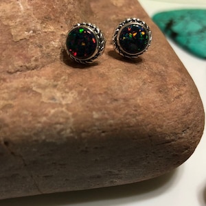 New Black Fire Opal stud earrings / Sterling Silver .925 / Opal Post / 6mm/Fire Opal /Gift