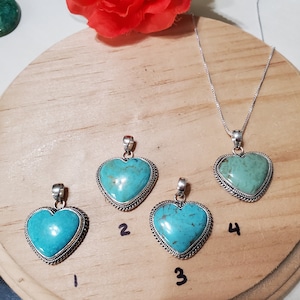 Turquoise Heart Pendant/Blue Turquoise Heart Pendant Necklace/Sterling Silver Heart/Large Turquoise Heart Pendant/Valentines Gift/H3