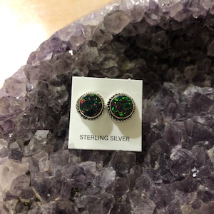 Opal Stud Earrings/Fire Opal Studs/Black Fire Opal/Handmade Jewelry/Sterling Silver/Gift For Her/Made In USA