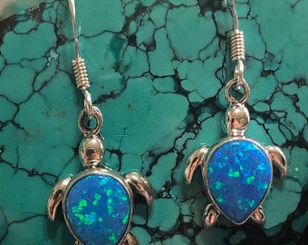Sea Turtle Earrings/Fire Opal Earring/Sterling Silver /Turtle Earring /Nautical Jewelry/ Sea Turtle Opal Earrings