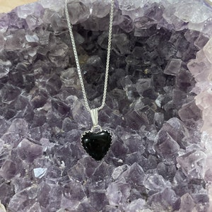 Black Onyx Heart Pendant/Sterling Silver/ Heart Necklace/ Black Stone Heart Pendant/ Black Heart Necklace/Made In USA image 2