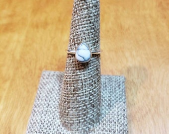Small White Buffalo White Turquoise Ring/Teardrop Ring/Stackable Ring/Sterling Silver/Handmade Jewelry/Made In USA