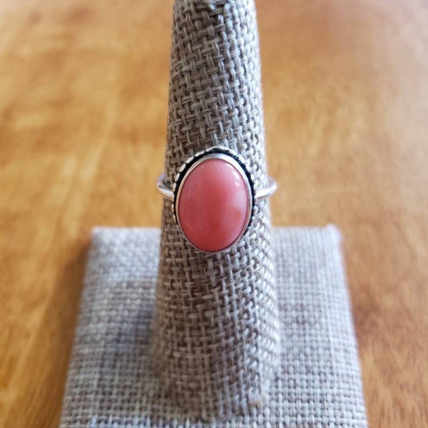 Medium Oval  Coral Ring/Sterling Silver 925/Handmade Jewelry/Statement Ring/Bamboo Coral/Made In USA