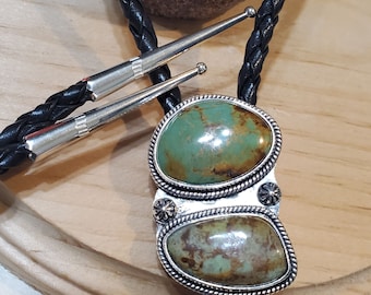 Blue Turquoise Bolo Tie /Turquoise Bolo Tie/Black Leather Bolo/Genuine 925 Sterling Silver Bolo/Turquoise Bolo Tie/Matrix Turquoise Bolo