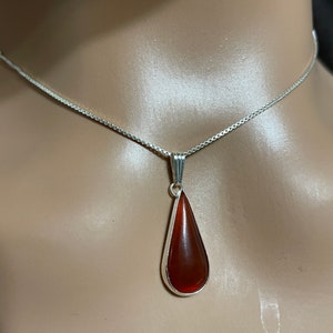 Carnelian Pendant Necklace/Carnelian Crystal Pendant/Teardrop Pendant/Sterling Carnelian Necklace/Red Carnelian Pendant