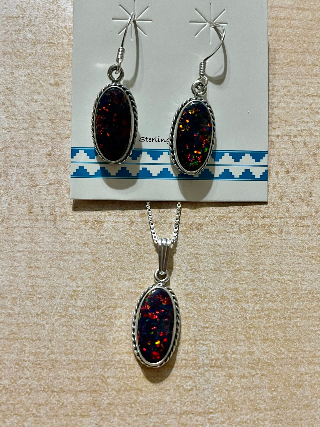 Fire Black Opal Jewelry Set/opal Jewelry/box Chain Necklace/ Etsy