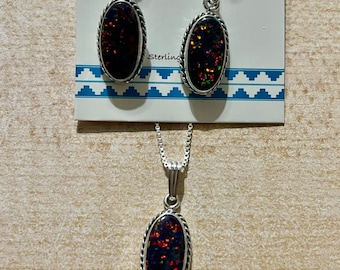 Fire Black Opal Jewelry Set/Opal Jewelry/Box Chain Necklace/ Opal Earring/Handmade Jewelry/Opal Necklace/Bridesmaid Jewelry/Opal