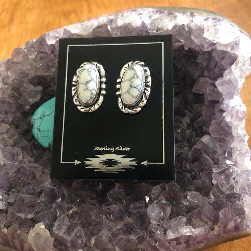 925forher White Buffalo Turquoise Stud Earrings Sterling Etsy