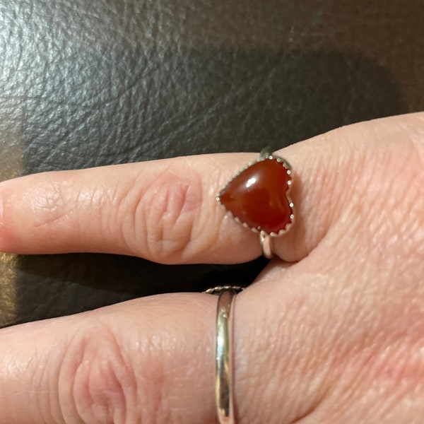 Natural Carnelian Heart Ring/Red Carnelian Ring/Carnelian Agate /Simple Heart Ring/Sterling Silver/Carnelian Crystal Ring /Made In USA